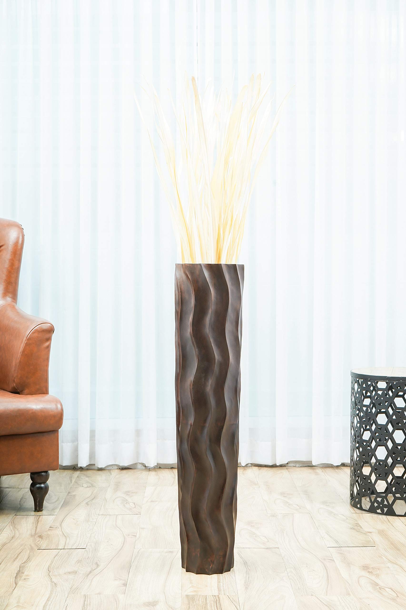 Leewadee Vaso Da Terra Alto In Legno Di Mango: Stile Boho, 85 Cm, Marrone Naturale Per Rami Secchi - 2
