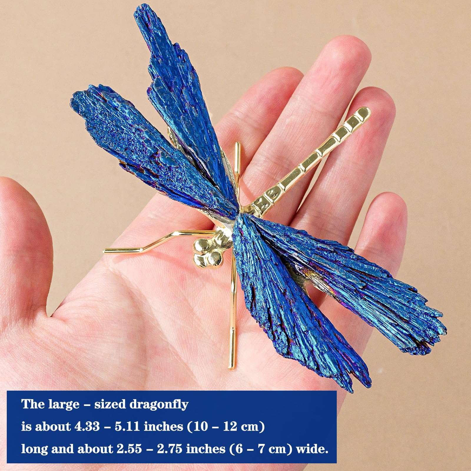 RJINGSHI Dragonfly Statue Natural Electroplated Blue Tourmaline Dragonfly Decor Collection Natural Home Decor Healing Crystals Dragonfly Gift for Women 4.33