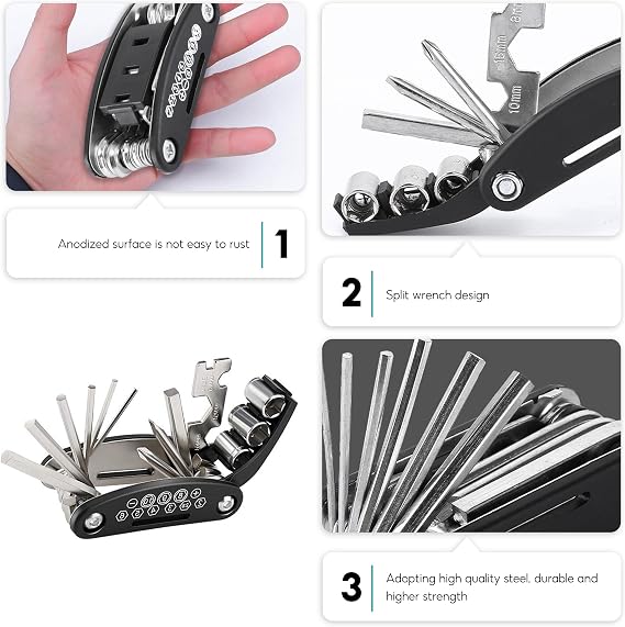16 in 1 Multifunction Bike Tool Kit - Puncture Repair Kit | Bicycle Fix Tool Kit, Bike Repair Kit Bike Multi Tool for Road Bikes & Mountain Bikes