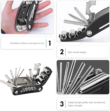 16 in 1 Multifunction Bike Tool Kit - Puncture Repair Kit | Bicycle Fix Tool Kit, Bike Repair Kit Bike Multi Tool for Road Bikes & Mountain Bikes