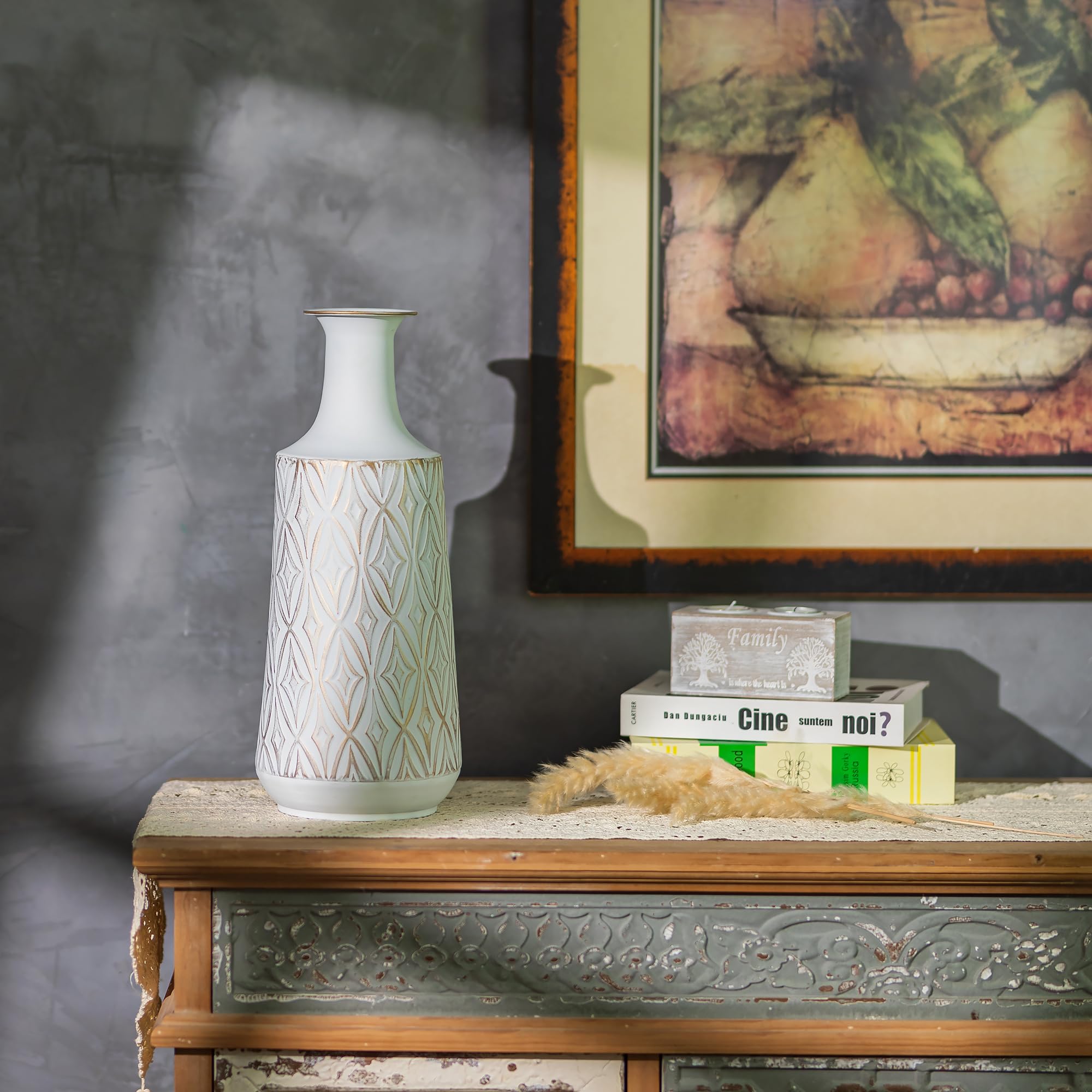 Sziqiqi Bleu Grand Vase A Poser Au Sol - 66/60cm Hauteur Vintage Métal Fleurs Vases Set De 2