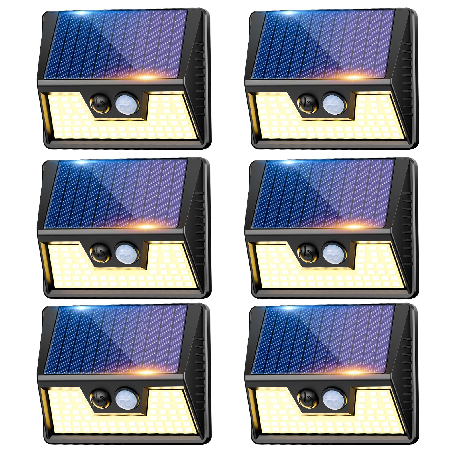 vighep 6 Paquete Foco Solares Exterior con Sensor de Movimiento, 3 Modes Focos Led Exteriores solares, IP65 Impermeable 270° Aplique Solar Potente para Jardín, Garaje, Patio, Caminos(Blanco Cálido)
