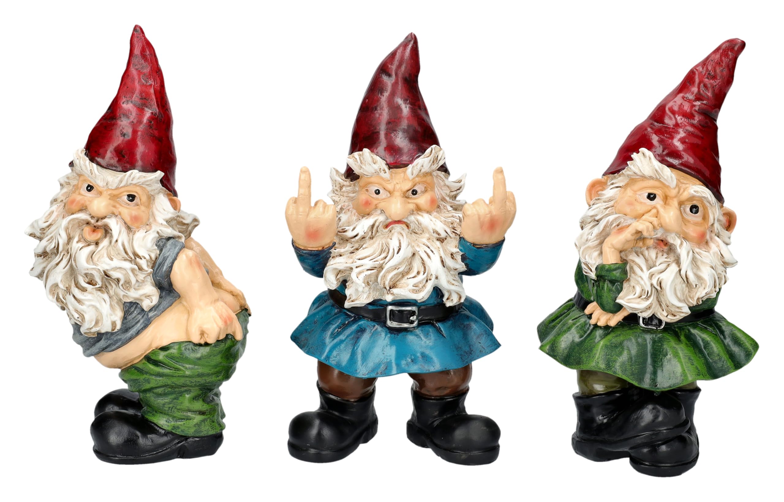 Freche Gartenzwerge im 3er Set – Dekorative und humorvolle Figuren 18 cm, Originelle Garten-Deko