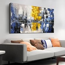ZHAOSHOP Blue Abstract Painting for Living Room - Modern Hand Painted Wall Art - Office Art Wall Decor Size 29" x 59"