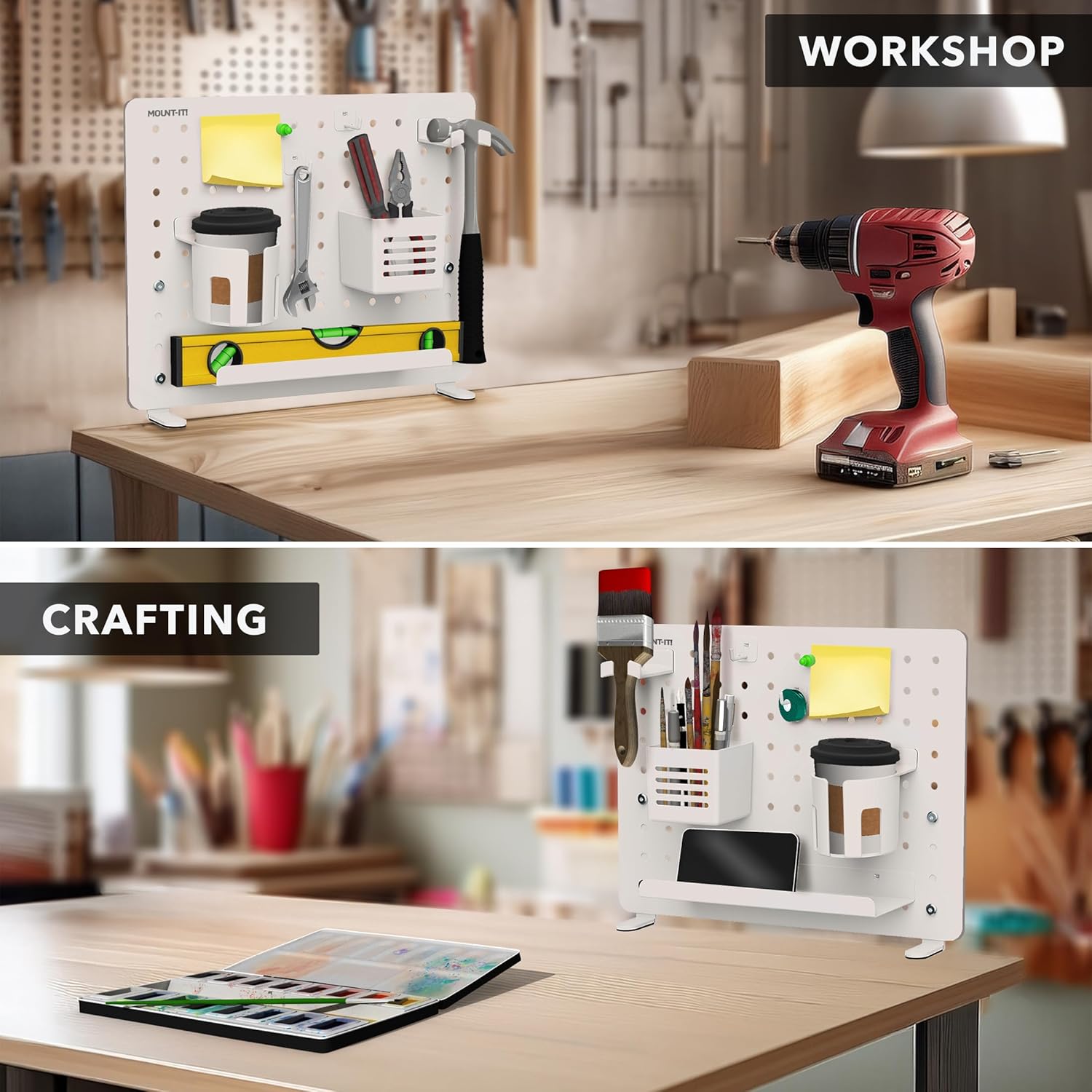 Mount-It! Clamp-On Pegboard Organizer | Adaptable Desk Storage for Home Office, Gaming & Crafting | Easily Organize Essentials with Shelf, Cup Holder & Hooks (White)