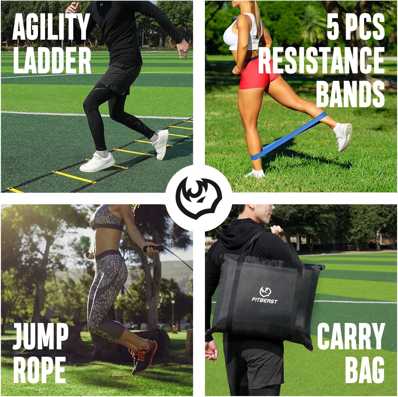 FitBeast Agility Ladder Agility Training Equipment | Includes Agility Ladder, 20 Cones, Resistance Rope, 4 Adjustable Hurdles, 5 Resistance Bands & Jump Rope, Agility Ladder Speed Training Equipment : Sports & Outdoors