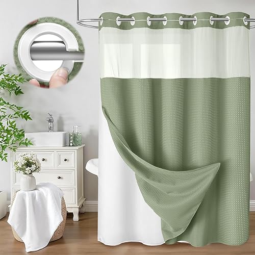 Miniatura 23 de Juego de cortina de ducha y forro sin gancho, cortina de ducha blanca de punto gofre con forro de 75 pulgadas de largo x 72 pulgadas de ancho Blanco