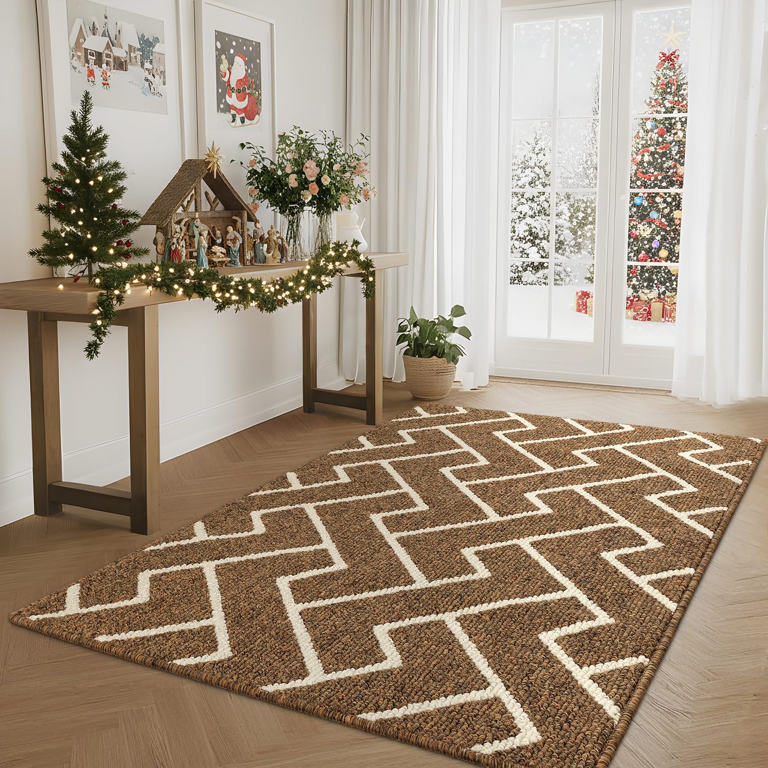 Biscpro Indoor Door Mats,90x150cm Door Mat Non Slip Backing,Dirt Trapper Mat Absorbent Non-Slip Doormat for Entrance,Inside,Kitchen,Front Back Door,Pets and Garden-Brown — image 1