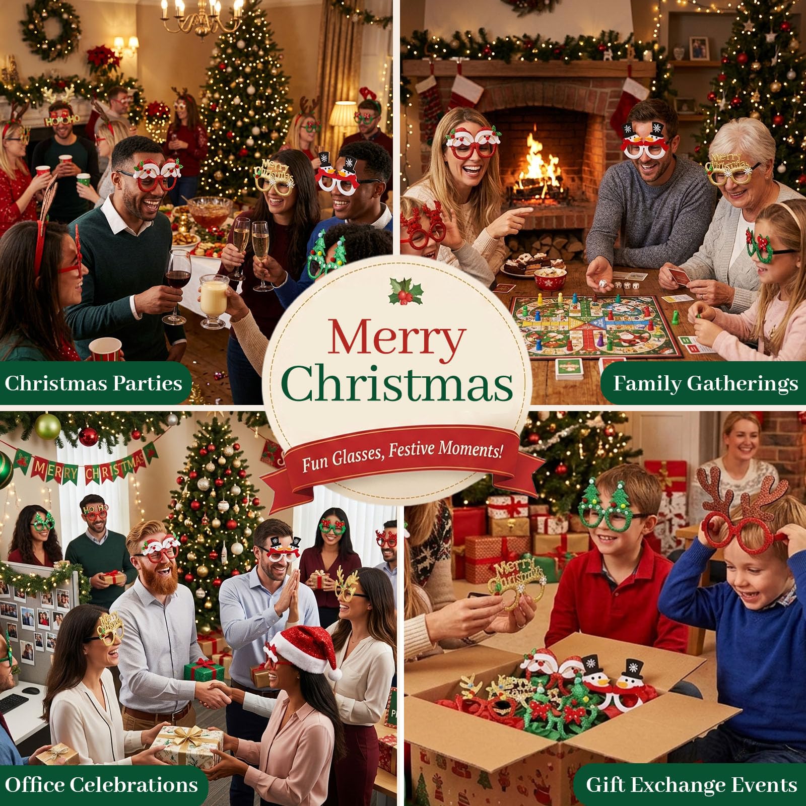 LovesTown 24PCS Christmas Party Glasses, 12 Holiday Novelty Eyeglasses