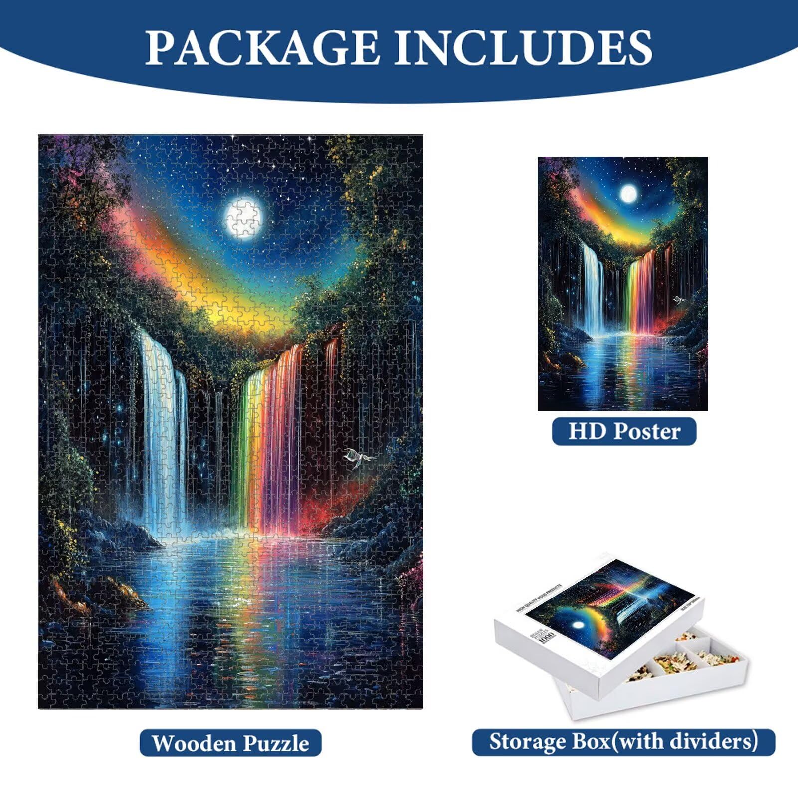 Puzzle 1000 Pièces, Automne & Ciel étoilé Puzzle en Bois Durable 1T#1892 | Puzzle en Bois, Découpe de Précision, Encres aux Couleurs Vives, Loisir Relaxant, Décoration Intérieure, Cadeau, 50x75cm