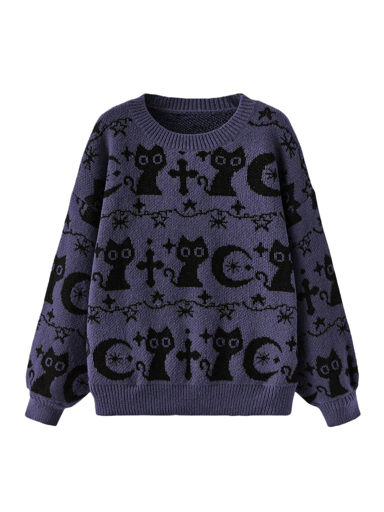 Cat Halloween Sweater Cute Goth Graphic Pullover Funky Emo Alt Sweaters for Women Witchy Goth Clothes