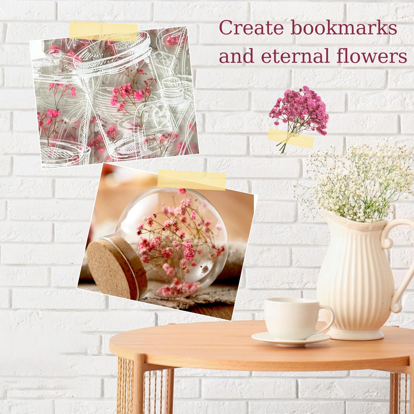 120 Fiori Secchi Gypsophila Bianco Rosa - Per Resina, Candele, Decorazioni Fai Da Te - Foto 3