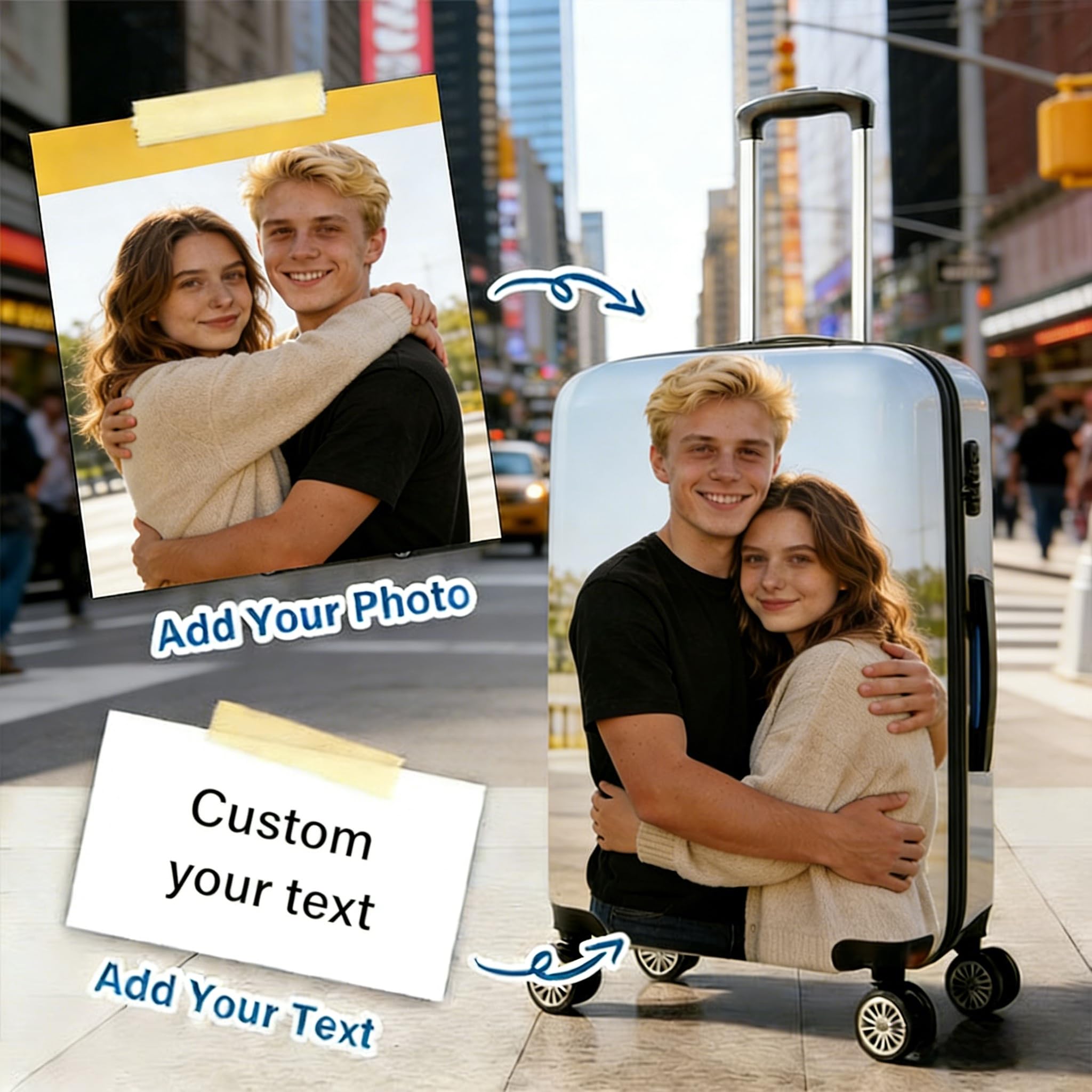 Personalized Suitcase Cover | Personalized Luggage Cover with Photo/Text/Logo | 18-32 Inch | Unique Travel Accessory for Family or Couples, Style 2, Custom - 3