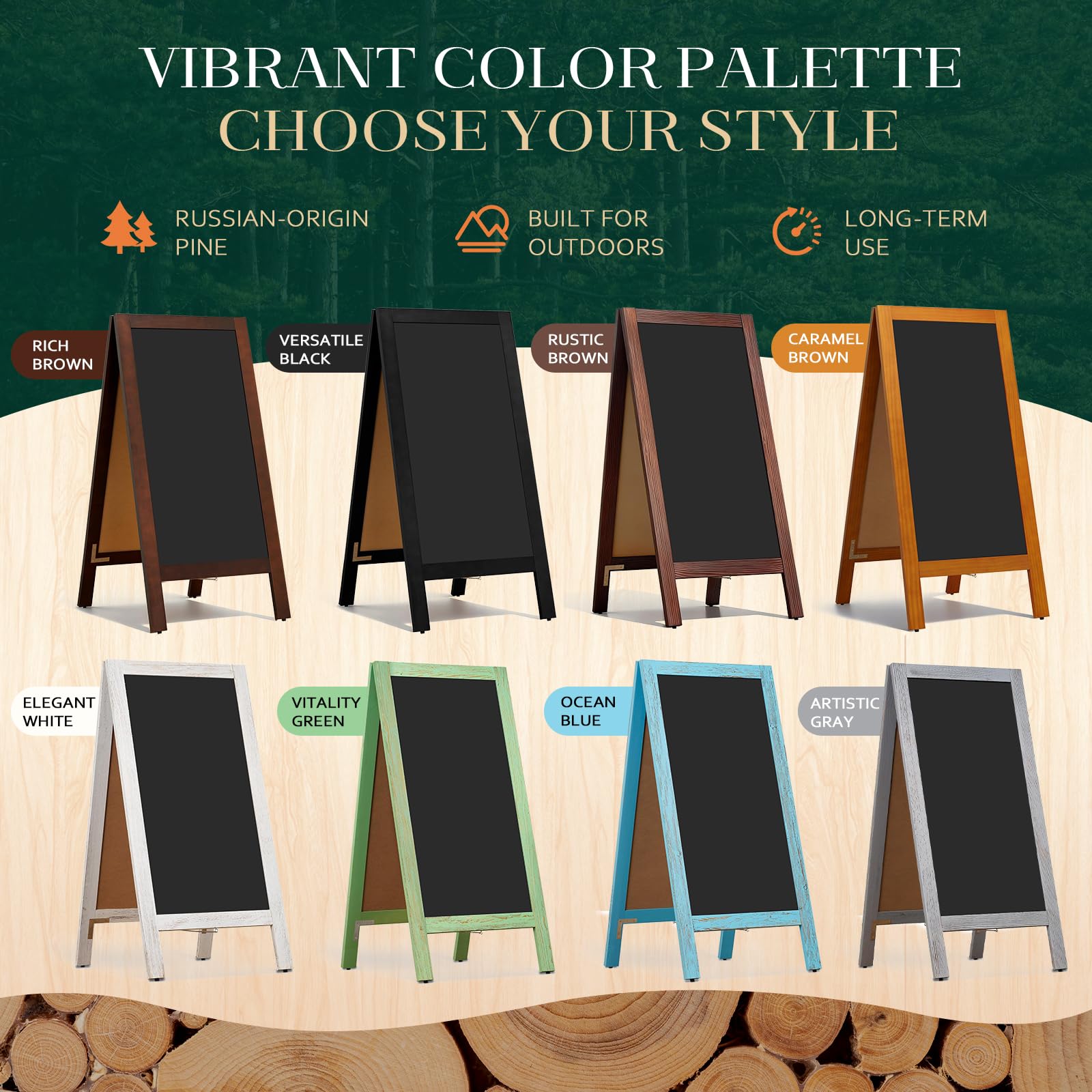 4 THOUGHT Letrero de pizarra con marco en A de 40 x 20 pulgadas, tablero de tiza magnético de madera independiente de doble cara para restaurante, cafetería, tienda, boda, fiesta, color negro