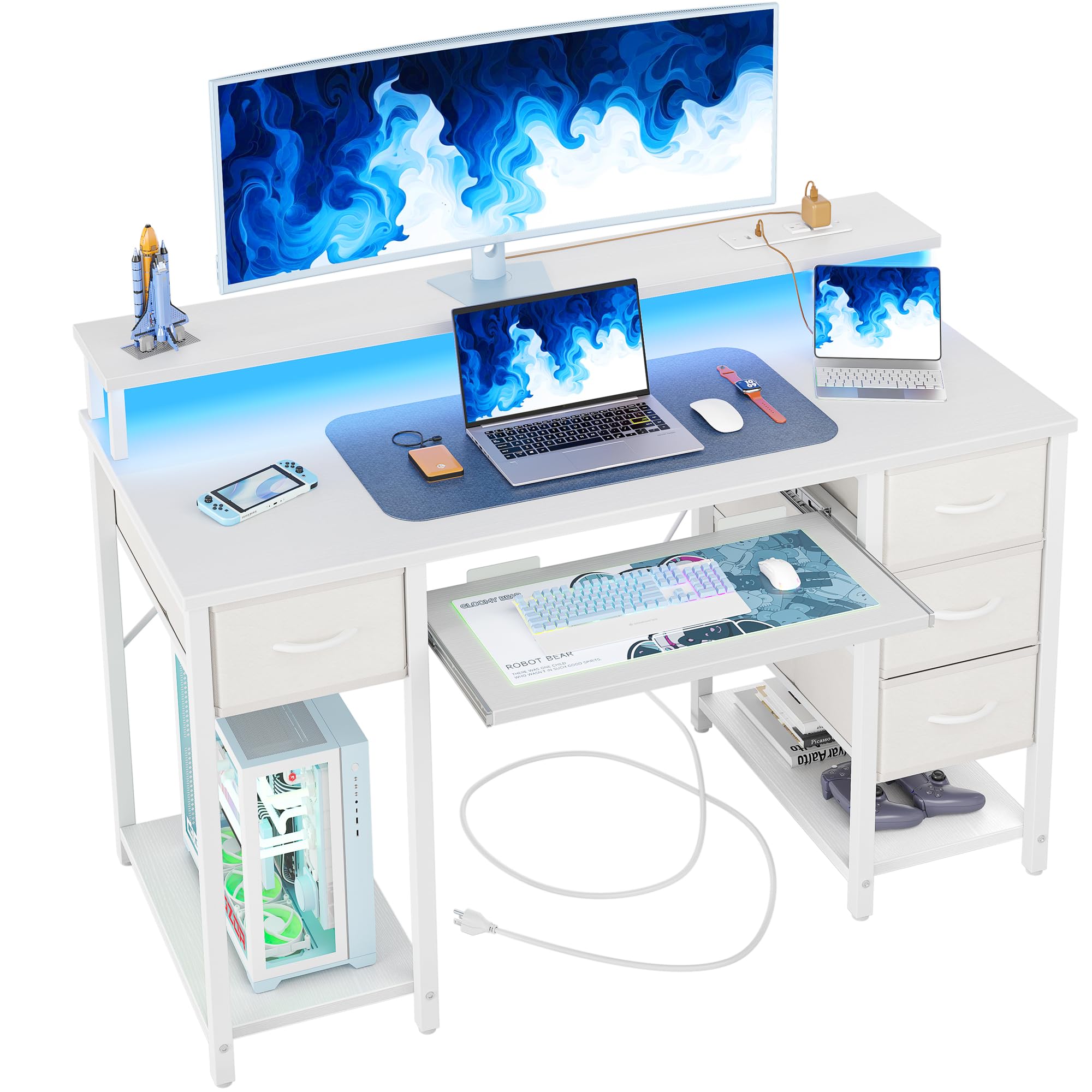BEXEVUE Modern Bureau Stopcontacten LED - 120x50cm Gaming Computertafel