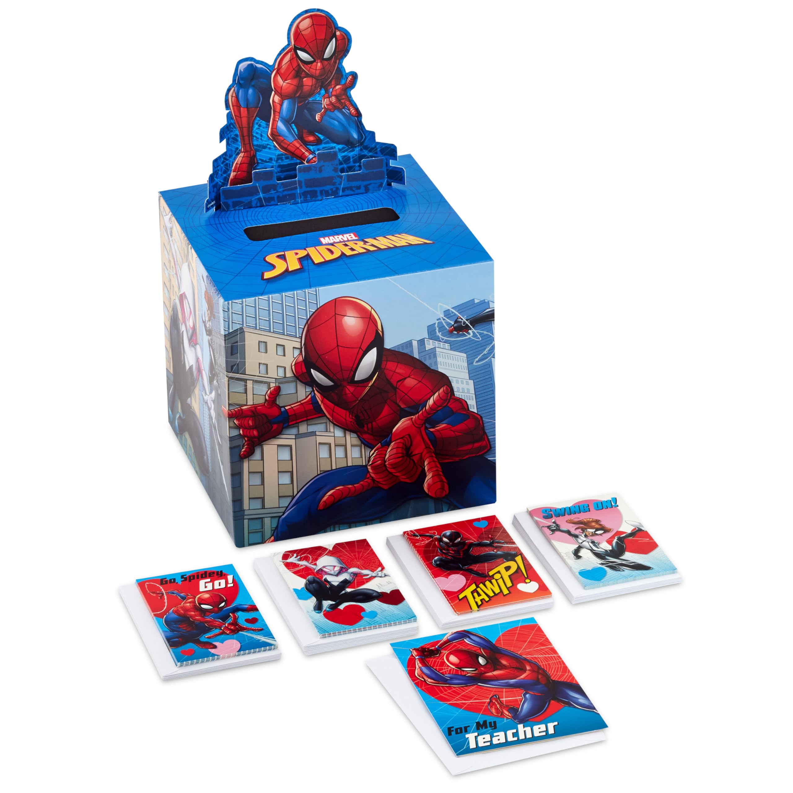 Marvel Spider-Man Valentines Day Cards and Mailbox for Kids School Classroom Exchange (1 Box, 32 Valentine Cards, 1 Teacher Card)