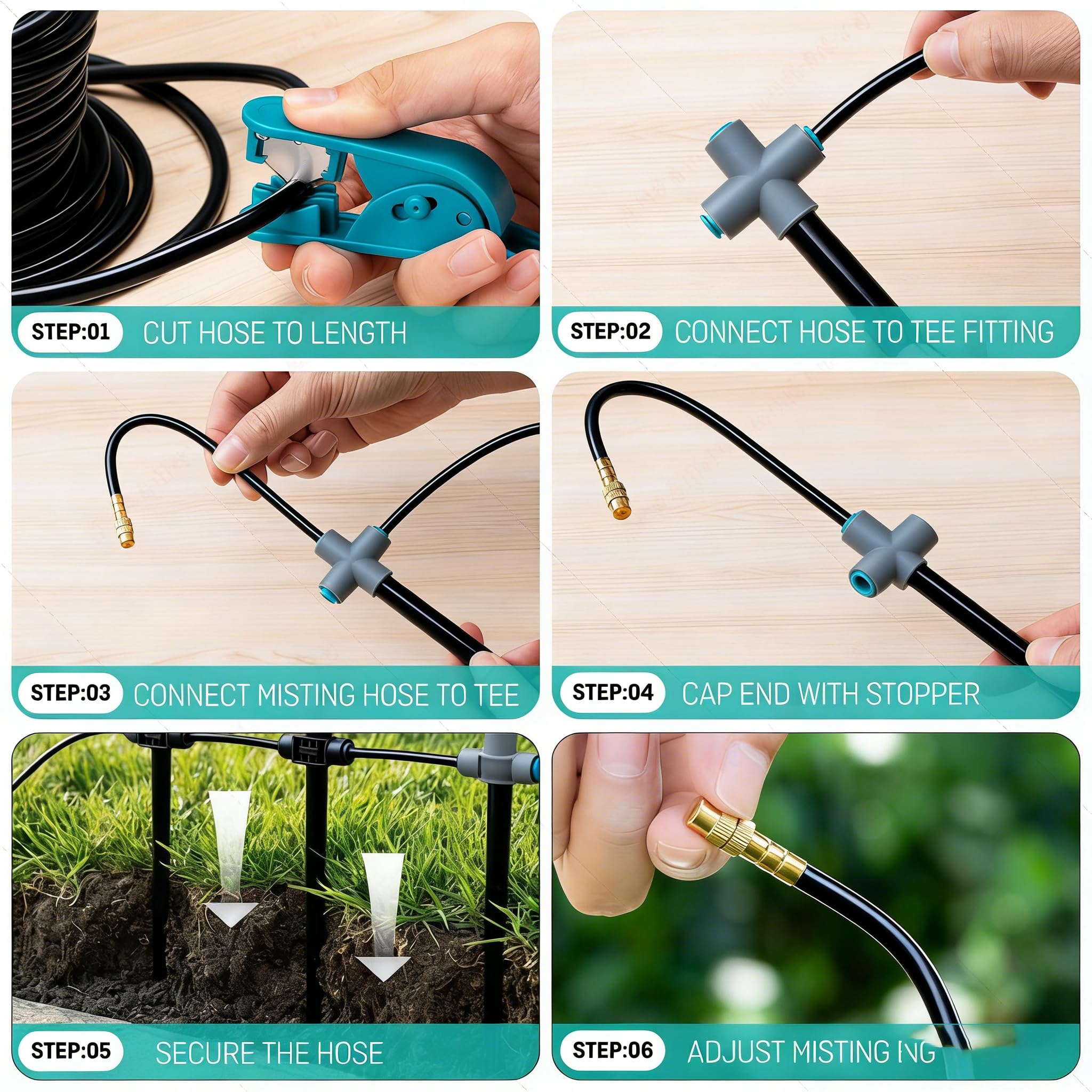 Sistema di irrigazione a goccia per giardino e balcone – regolabile a 360°, flusso controllabile; adatto per serre, aiuole e piante in vaso. (20M)