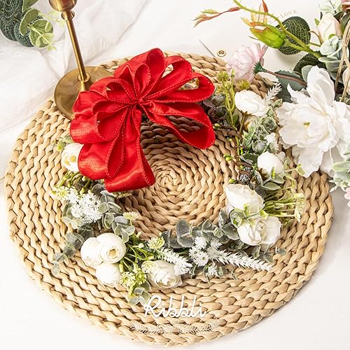 Vista 52 de Ribbli Cinta de satén rosa claro con alambre de 1.5 pulgadas, cinta de Navidad rosa para envolver regalos, coronas, guirnaldas, decoración