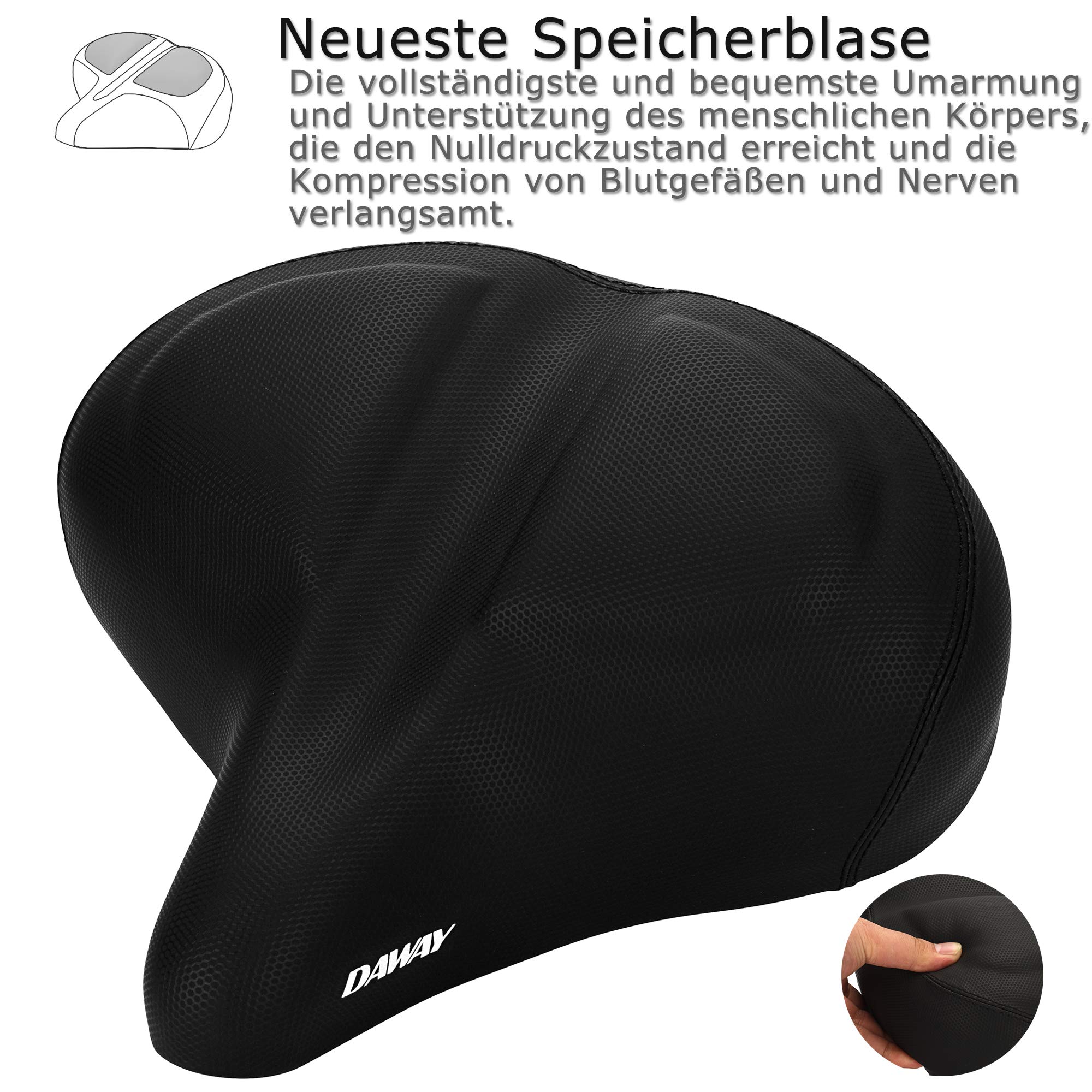 DAWAY Übergroßer Bequemer Fahrradsattel - Extra Weicher Schaum Gepolstert Fahrrad Sattel für Damen, Herren & Senioren - Universeller Ersatzsattel für Heimtrainer, MTB, E-Bike, Cityrad & Rennrad