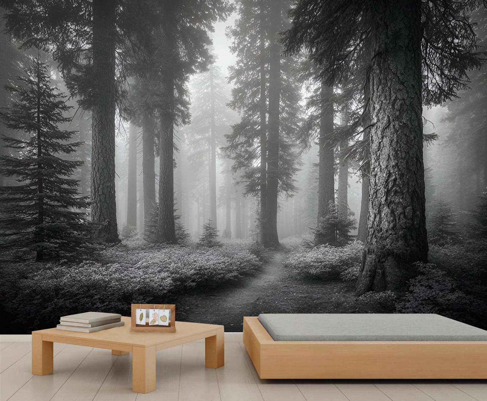 YEMYOR Forest Mural Wallpaper Grey Forest Wallpaper for TV and Sofa Background Misty Woodland Tree Wall Mural for Living Room Bedroom-350x250cm — image 1