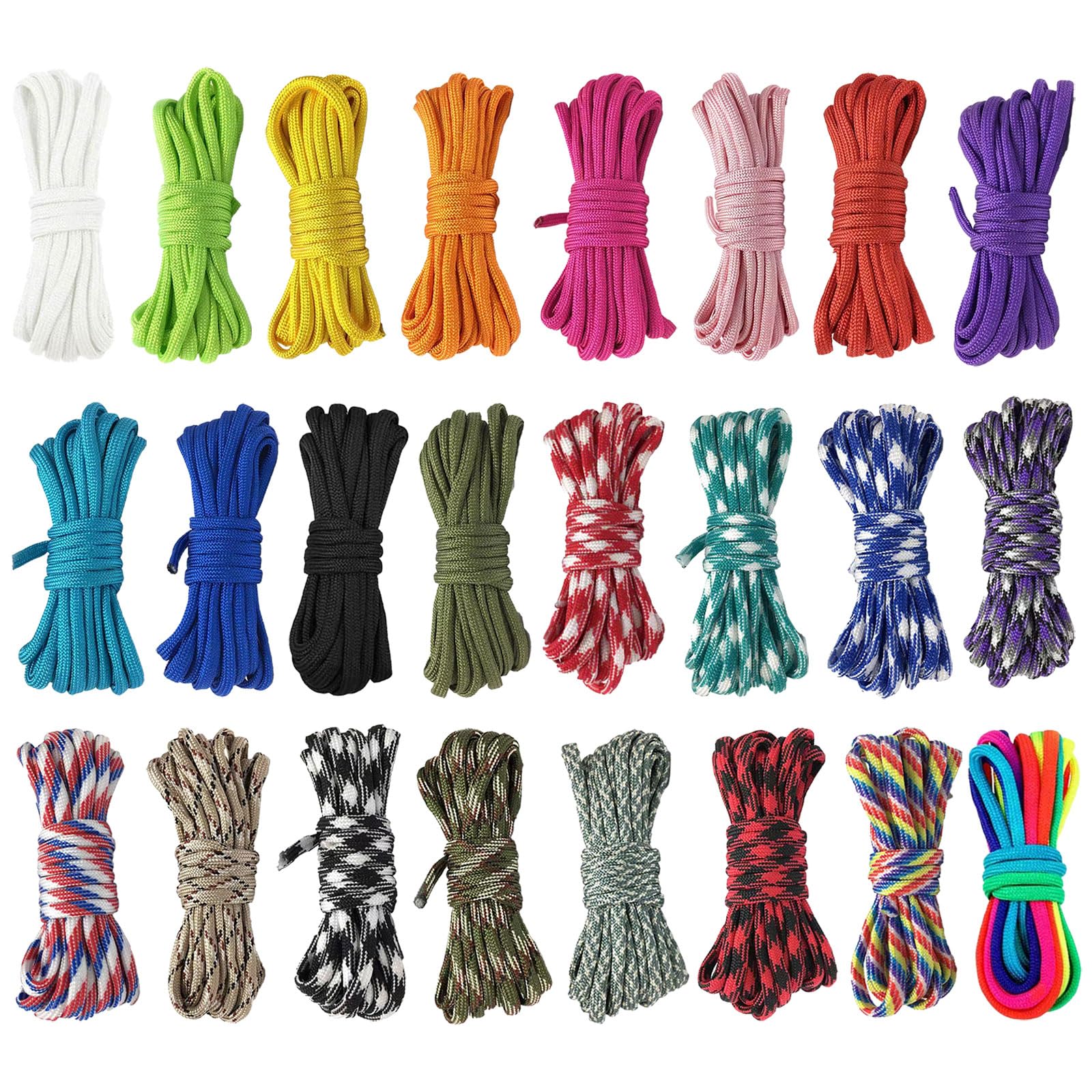 25 Colour Paracord Bracelet Rope, 4mm Paracord 550 Rope, Multifunctional Paracord for DIY Projects, Outdoor Use, Keychains and Dog Leads