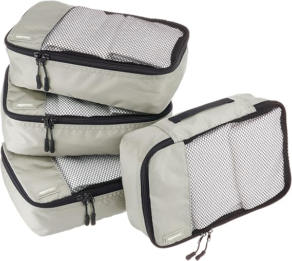 Amazon Basics Small Packing Travel Organizer Cubes Set, Gray 4Piece Set