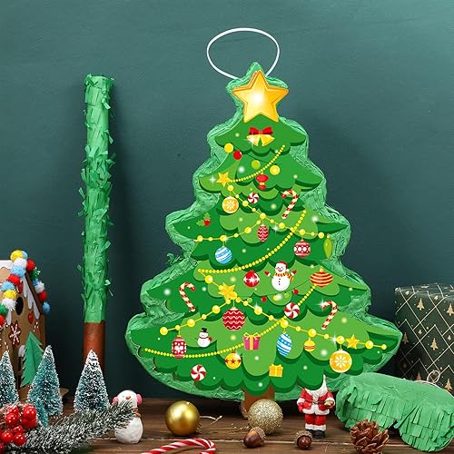 Vista 24 de Piñata de calcetín de Navidad de 16 pulgadas, piñata mexicana de Navidad con palo para vendar los ojos y confeti, paquete de piñatas de Navidad