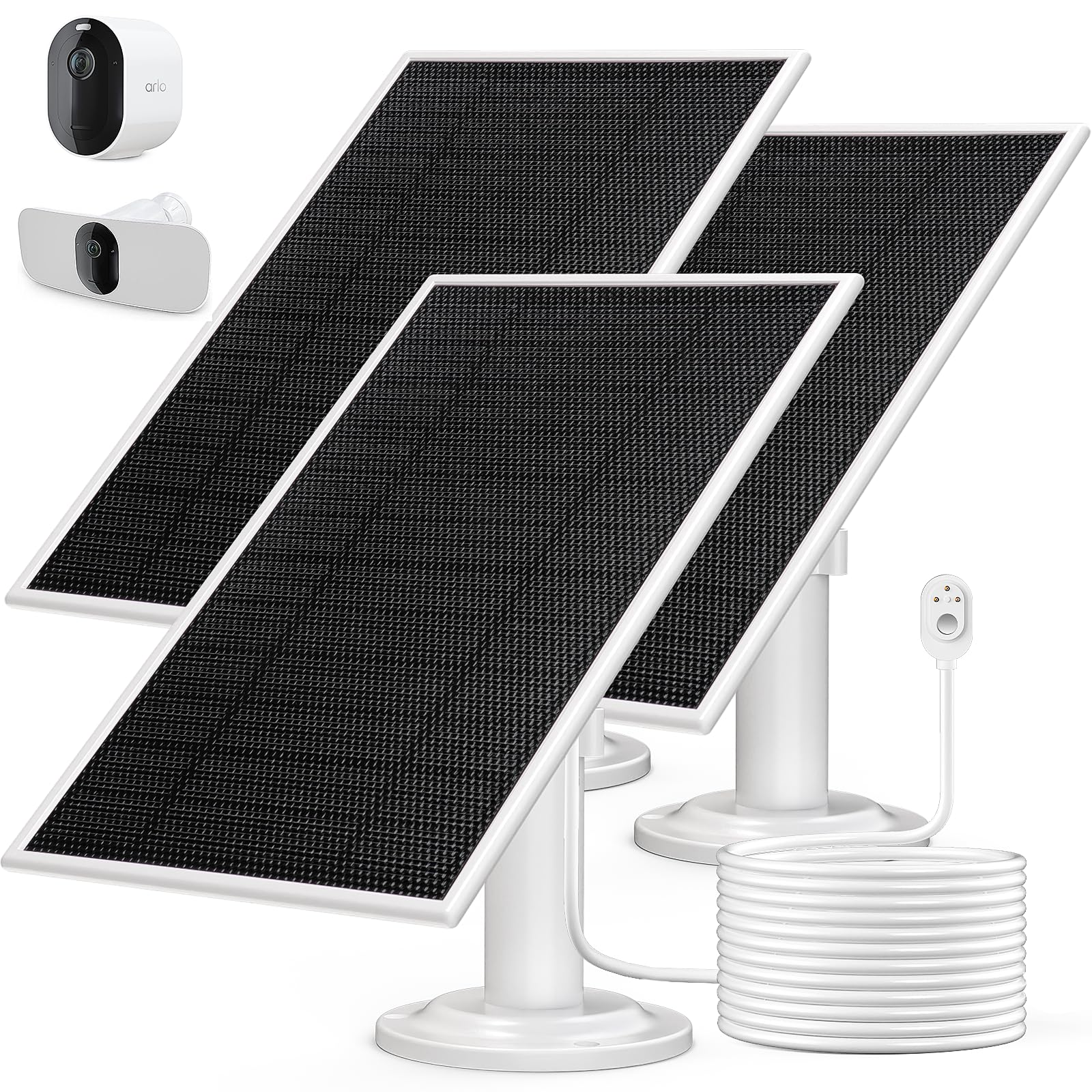 6V 4.5W Solar Panel Charge for Arlo Pro 4 / Pro 3 / Arlo Pro 5S 2K / Arlo Ultra/Ultra 2 / Arlo Go 2, IP 65 Waterproof for Continuous Power Supply in The Outdoor - Magnetic Connection Port-3Pack