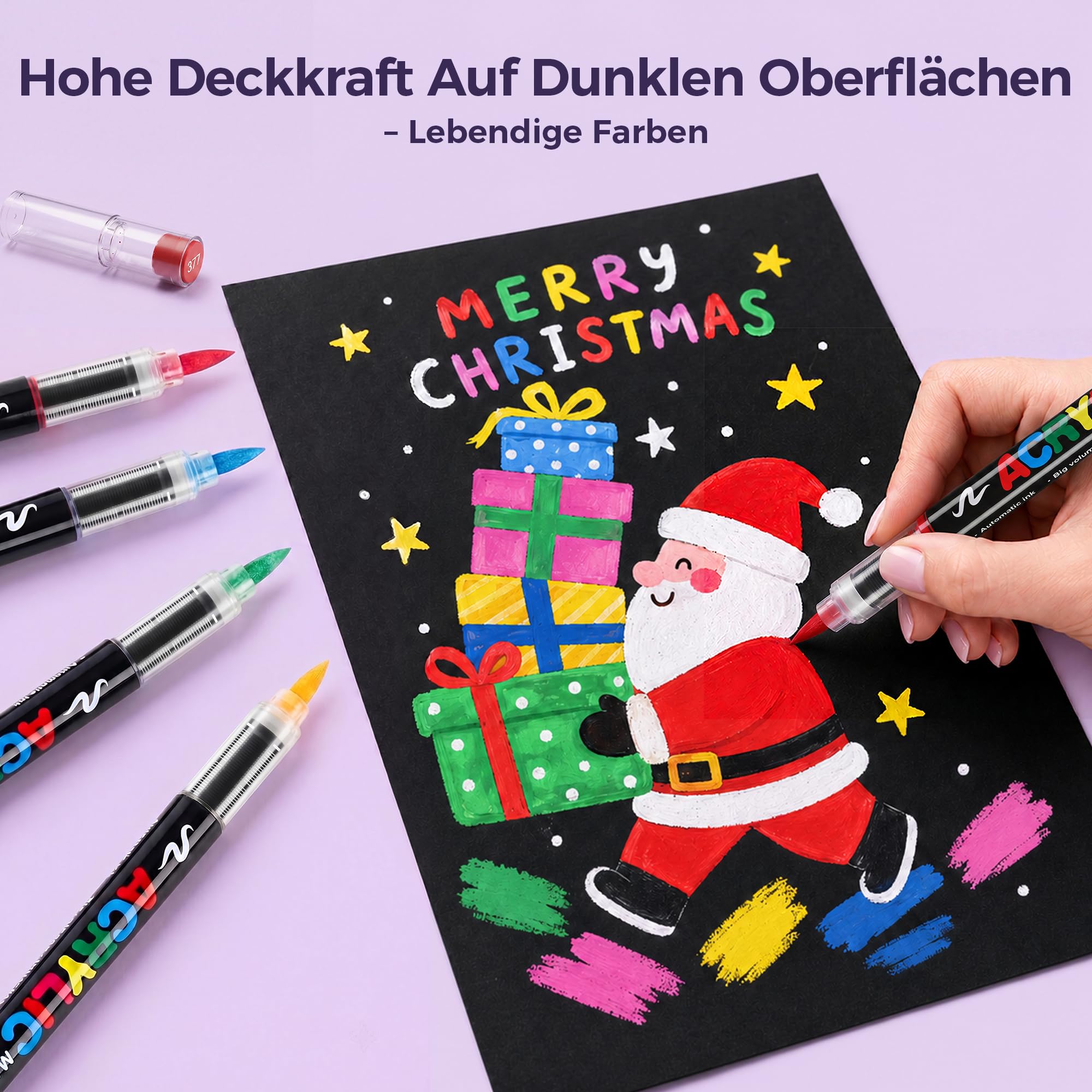 Tongfushop 120 Farben Acrylstifte Set, Pinselspitze Acrylmarker mit Automatischer Tintenkontrolle, Deckend & Permanent für Stein, Keramik, Holz, Leinwand, Professionelles Zubehör für Kreative & Profis