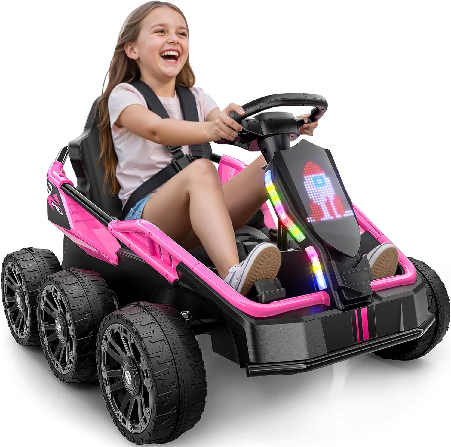 ANPABO 24V Ride on Toys for Big Kids Aged 3-12, Extended Legroom, Sturdy 6 Wheels, 4x100W Motor, 2WD/4WD Switchable, Max 5Mph, LED Display, Bluetooth Music, Electric Car w/Remote Control, White