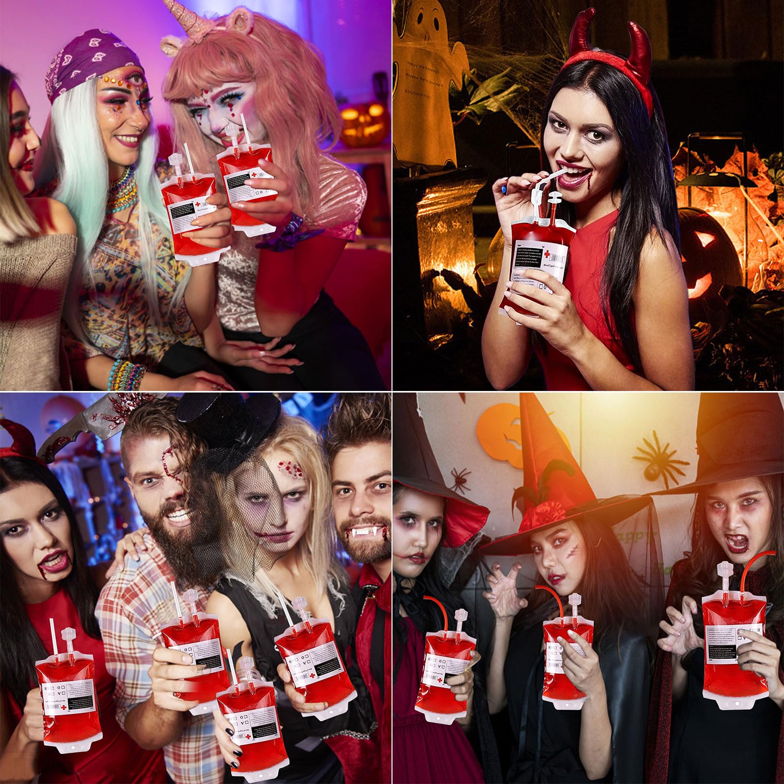 Vasos de Halloween, 10 bolsas de sangre de Halloween, bolsas de sangre de 350 ml para rellenar, bolsa de sangre para beber con jeringa de tipo de sangre, pegatinas decorativas de Halloween, bolsa de — view 7