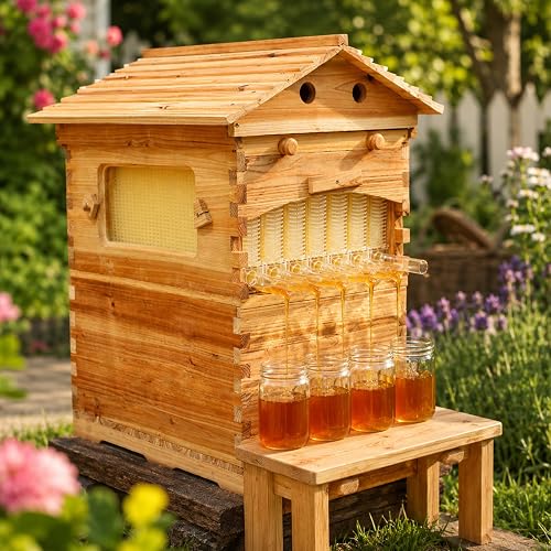 AYEOTLX Auto Flow Beehive Starter Kit - 7 Flow Frames, Honey Tap & Observation Window for Beginner Beekeeping AYEOTLX Auto Flow Beehive Starter Kit - 7 Flow Frames, Honey Tap & Observation Window for Beginner Beekeeping