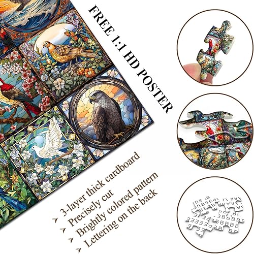 Miniatura 20 de Rompecabezas de Pájaros para Adultos de 1000 Piezas, Lindo Rompecabezas de Edredón de Jardín de Flores de Pájaros, Divertido Rompecabezas Floral con