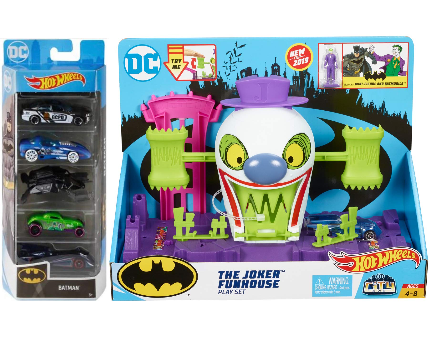 Hot Wheels Funhouse Villain Joker Play Set Bundled with Mini