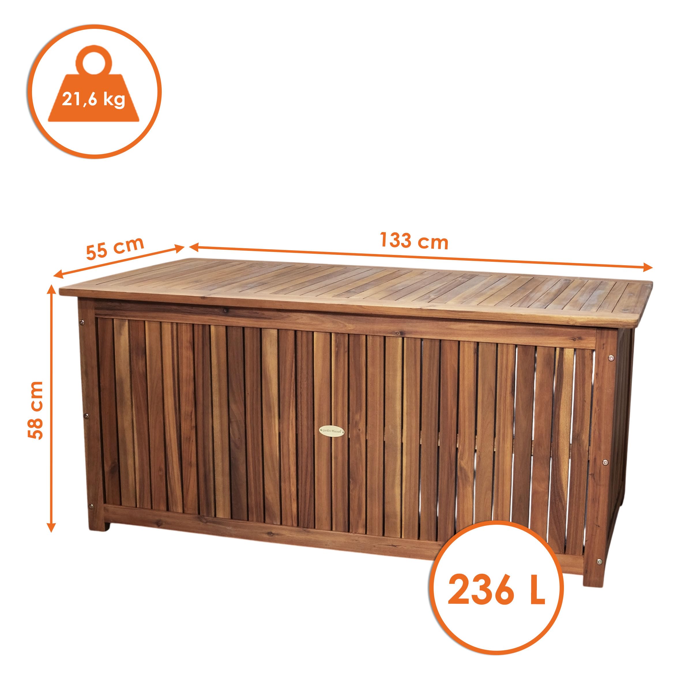 Spetebo Garten Kissenbox aus Akazienholz Natur Geölt - 133 x 58 x 55 cm - Holz Auflagenbox mit Deckel 236 L Braun - Polsterauflagen Aufbewahrungsbox für Kissen und Sitzkissen