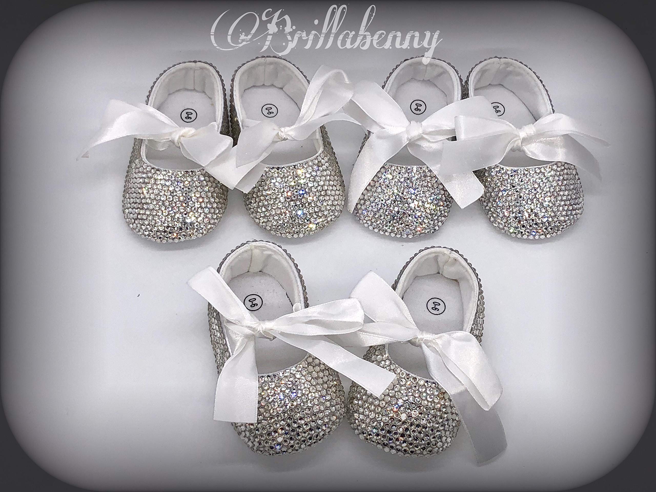 BALLERINE NEONATA BABY MESI CRISTALLI STRASS CERIMONIA ELEGANTI BATTESIMO 5 CM Brillabenny