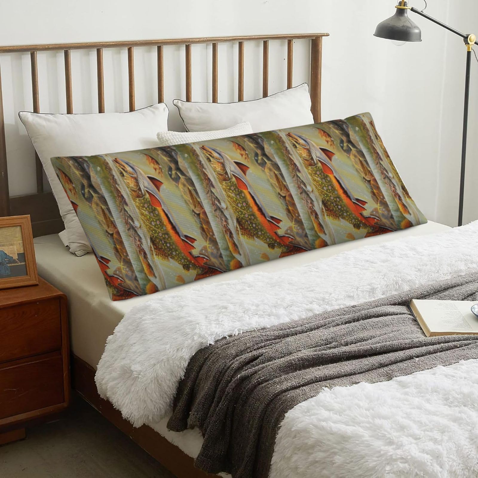 Trout Fly Fishing, Body Pillow Cover with Zipper,Long Body Pillowcase 20 x 60 in
