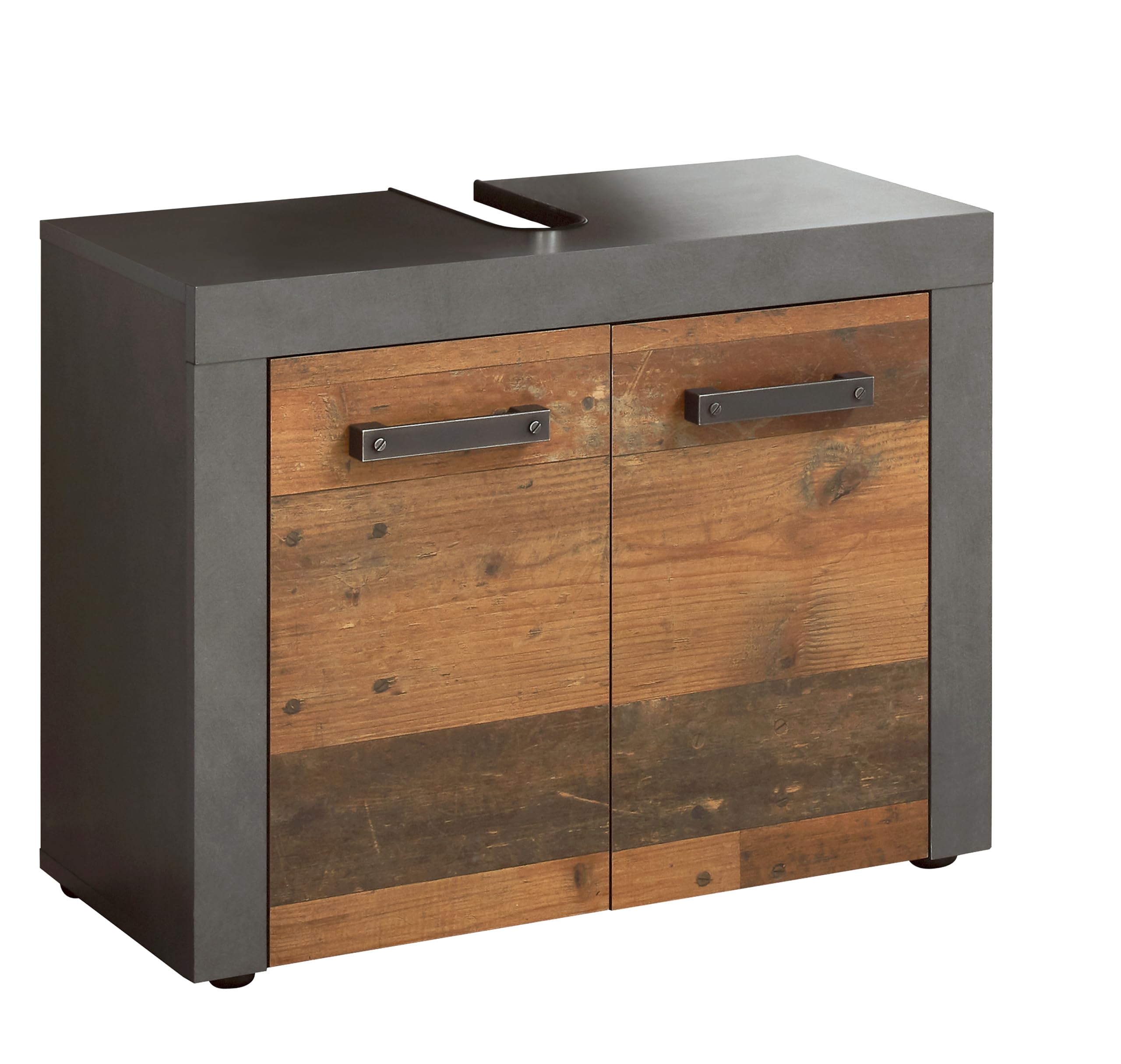 trendteam smart living - Indy - Kommode - Braun/Grau - Waschbeckenunterschrank mit 2 Türen - (BxHxT) 72 x 56 x 34 cm - extravaganter Griff, Landhausstil