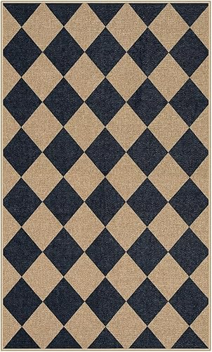 Miniatura 9 de Lahome - Tapete de yute sintético lavable y antideslizante, con diseño a cuadros, para interiores, exteriores, tapete neutro de diamantes color