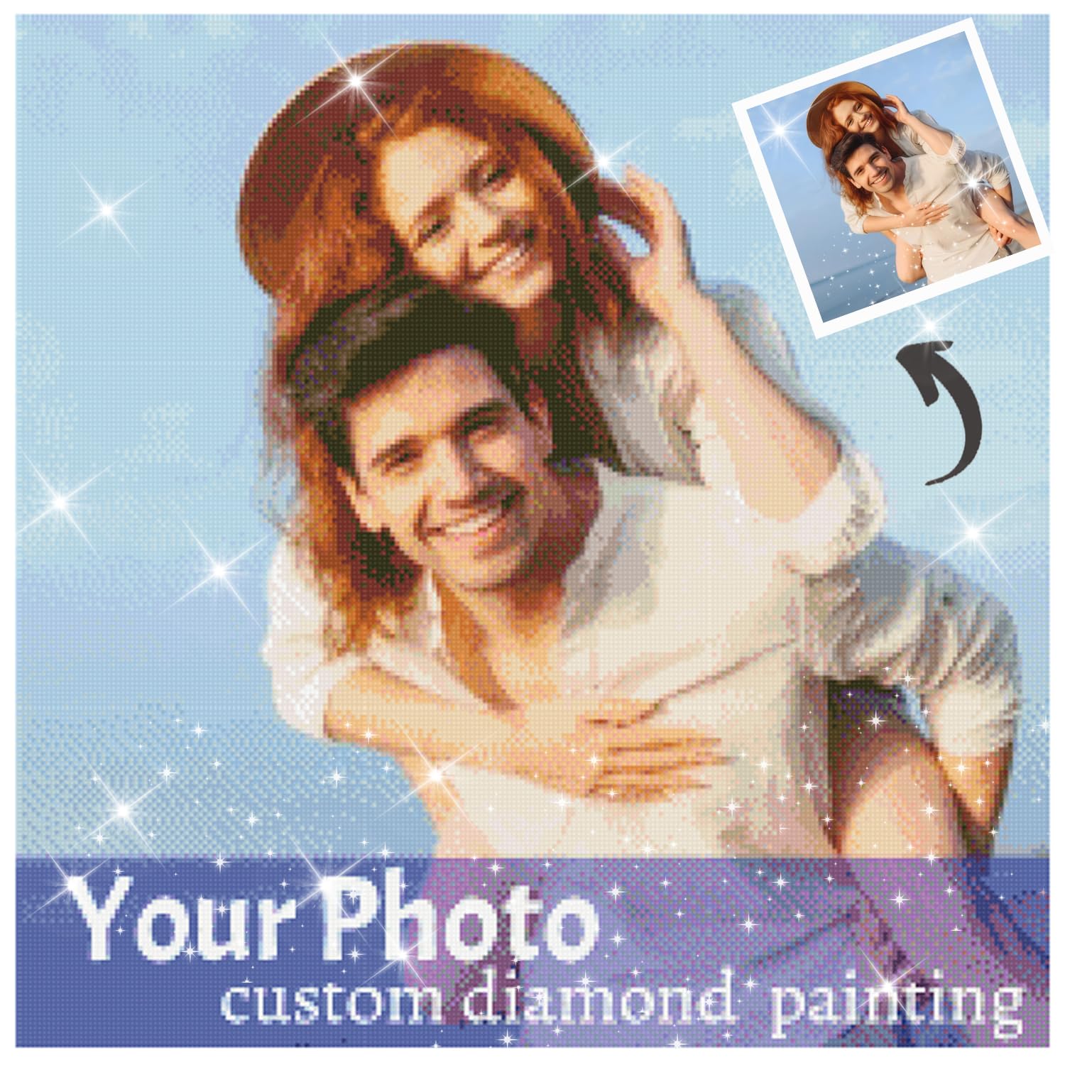 Diamond Painting Personalizado, Cuadro Diamantes Personalizado con Foto, Kit DIY Bordado Pintura Diamante Personalizado, Puzzle de Diamantes Regalos para Adultos, Diamante Cuadrado, 40x60cm
