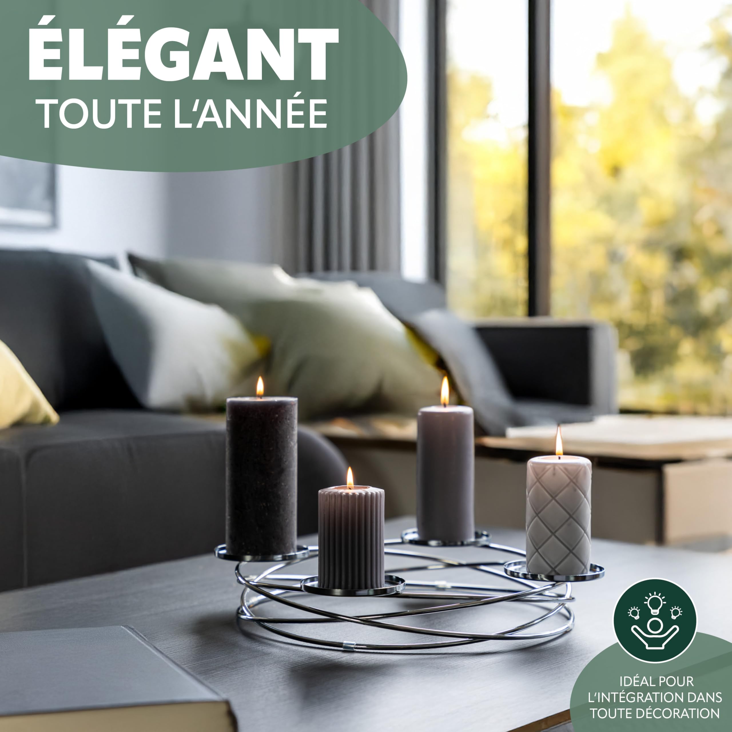 bremermann Bougeoir en Forme de Couronne, idéal comme Couronne de l'Avent pour Noël ou comme décoration de Table Tout au Long de l'année, bougeoir pour 4 Bougies cylindriques, en métal (Argent)