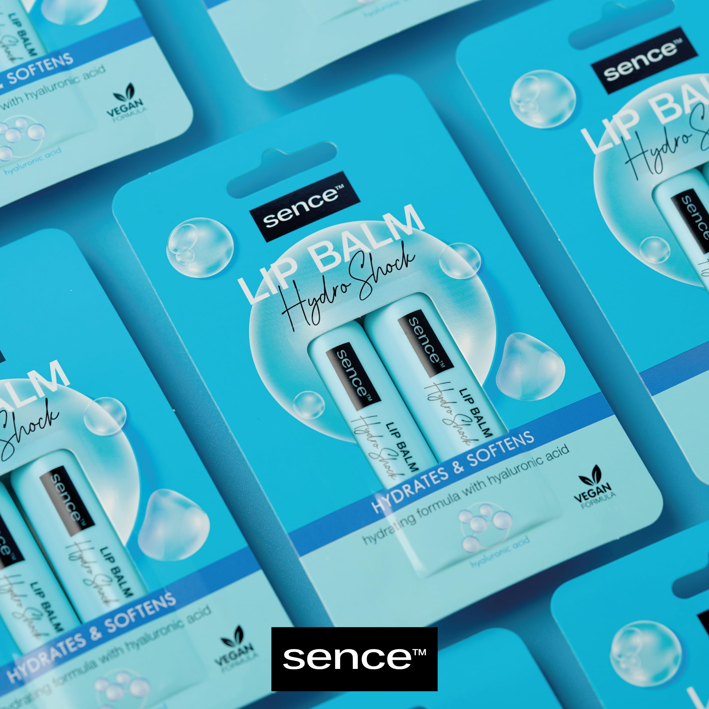 Sence Balm Hydro Shock, pomadka do ust z kwasem hialuronowym i parafiną, kosmetyk do pielęgnacji ust, pielęgnacja na dzień dla gładkich ust, wegańska pomadka do ust (2 x 4,3 g)
