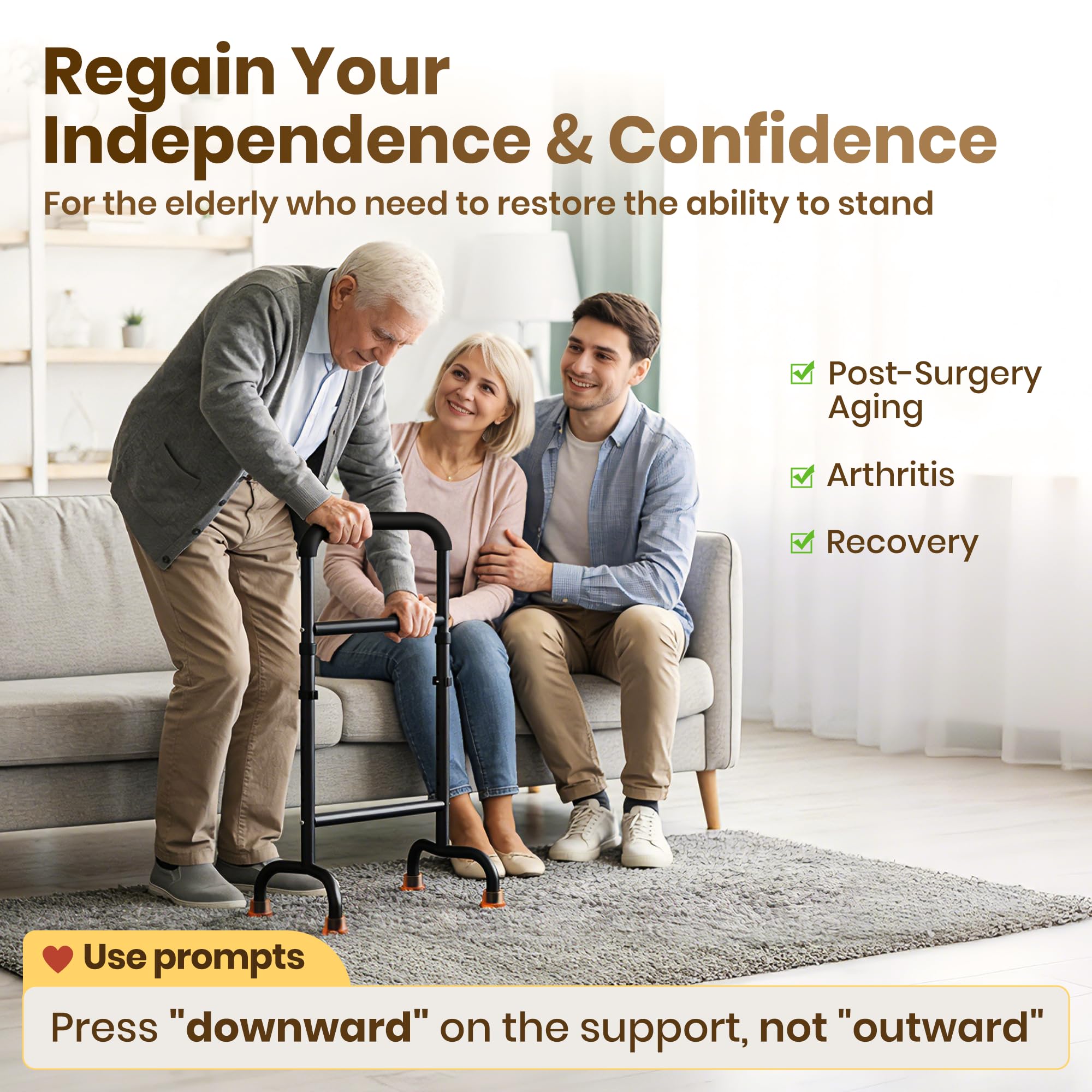 Support Way Stand Assist for Chair & Couch - Height Adjustable Mobility Aid for Seniors, Lightweight Aluminum Frame with 450lb Capacity