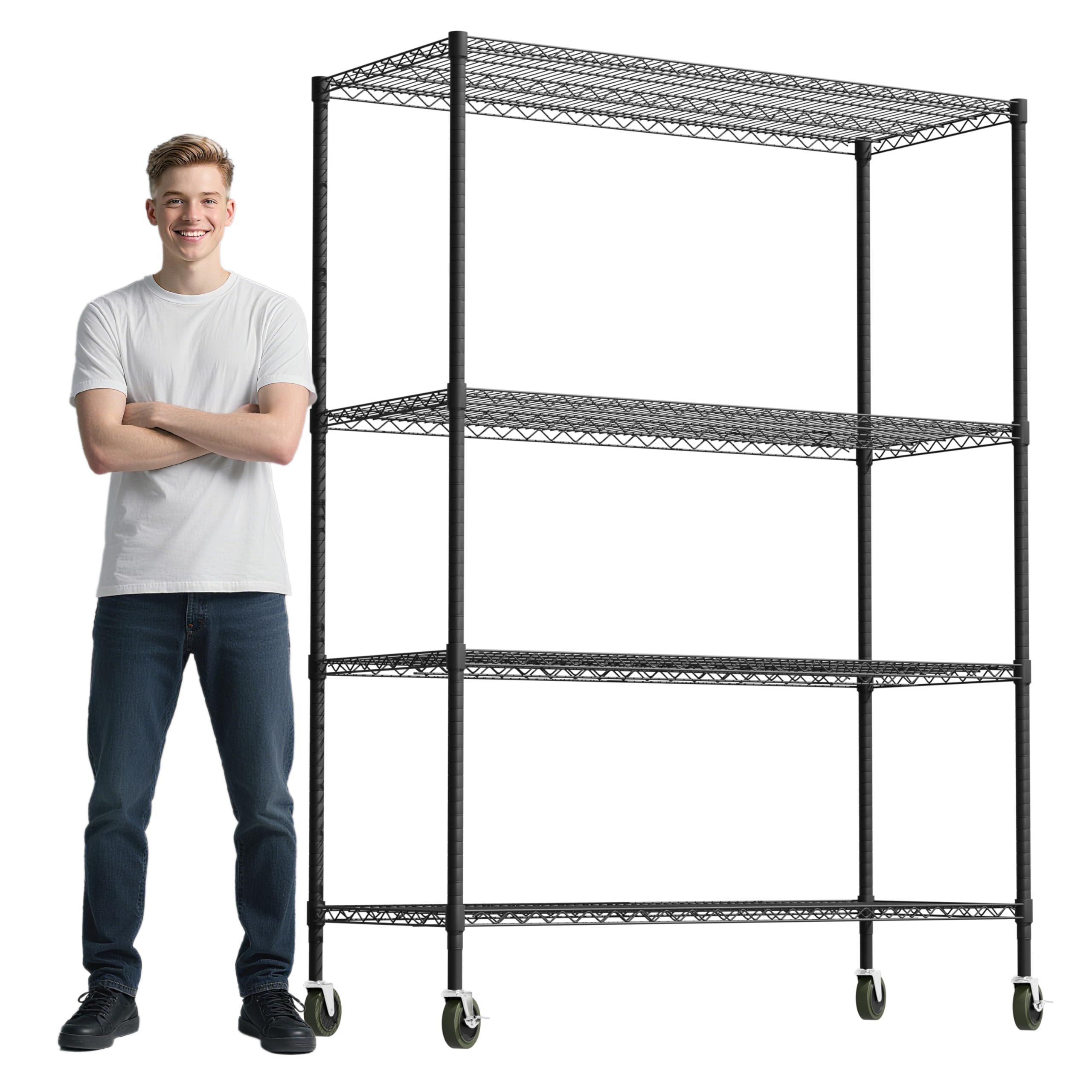 Whitmor 4 Tier Storage Shelves with Wheels, Heavy Duty Metal Shelving Unit, 625 lbs Capacity per Shelf, 2500 lbs Total for Kitchen, Garage, Plant, 55"