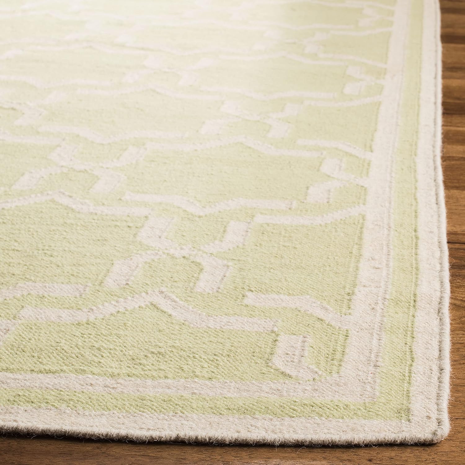 Ivory and Light Green Geometric Wool Square Rug, 6' x 6'