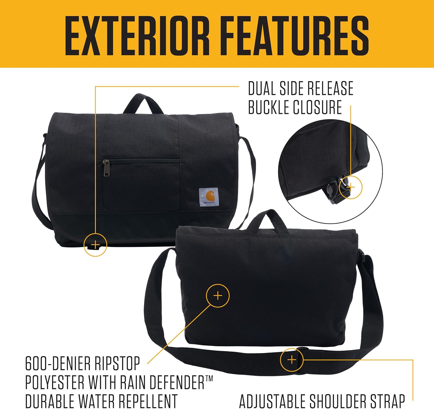 Carhartt Ripstop Messenger Bag, Durable Water-Resistant Messenger Work Bag - Image 3