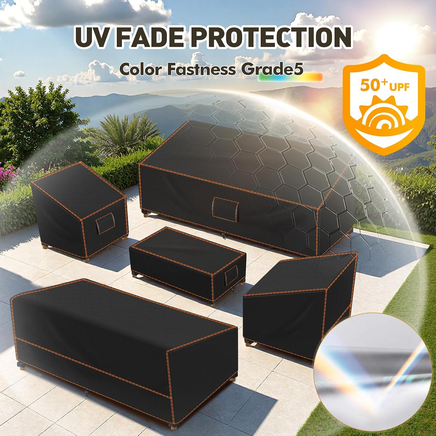 SUNICO Outdoor Cover for Patio Furniture, 5 Piece Patio Set Cover Waterproof, 420D Covers for Outdoor Furniture, UV Fade Protection, Tear-Resistant, Black