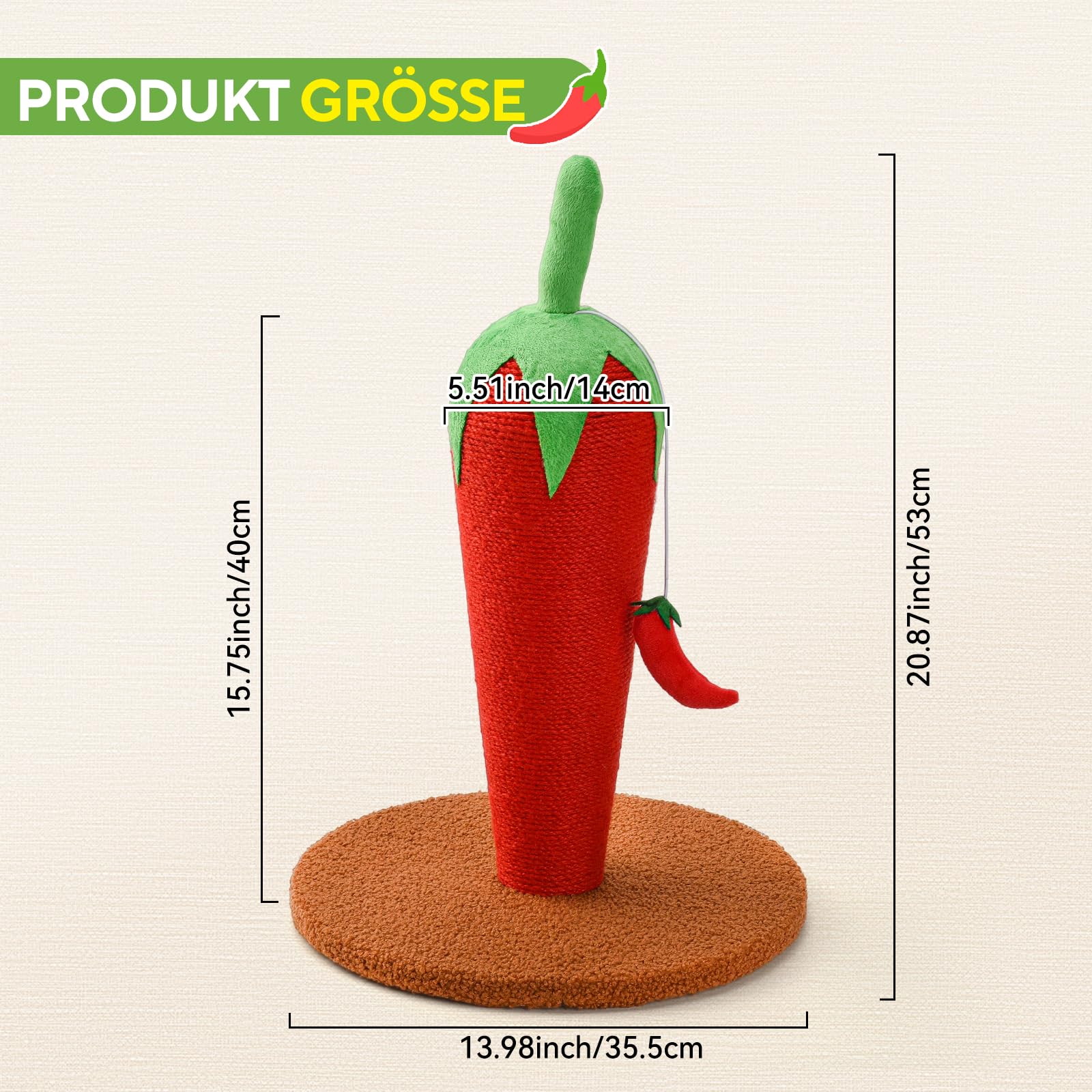 LIFLIX Kratzsäule für Katzen, 43cm Chili Kratzbaum Klein, Natursisal Kratzstamm für Indoor Katzen