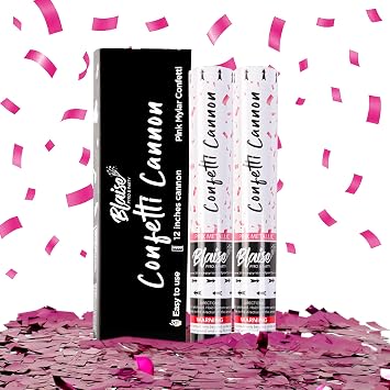 Blaise Pyro & Party Pink Mylar Confetti Poppers - Easy to Use Paper Confetti Poppers for Weddings, Birthdays, Anniversaries & More - 2 Pack, 12 Inch