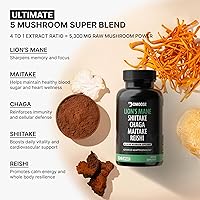 Vista 6 de Complejo de hongos melena de leones, mezcla adaptogénica 5 en 1 - Cápsulas de extracto de león, chaga, maitake, shiitake y reishi, suplemento